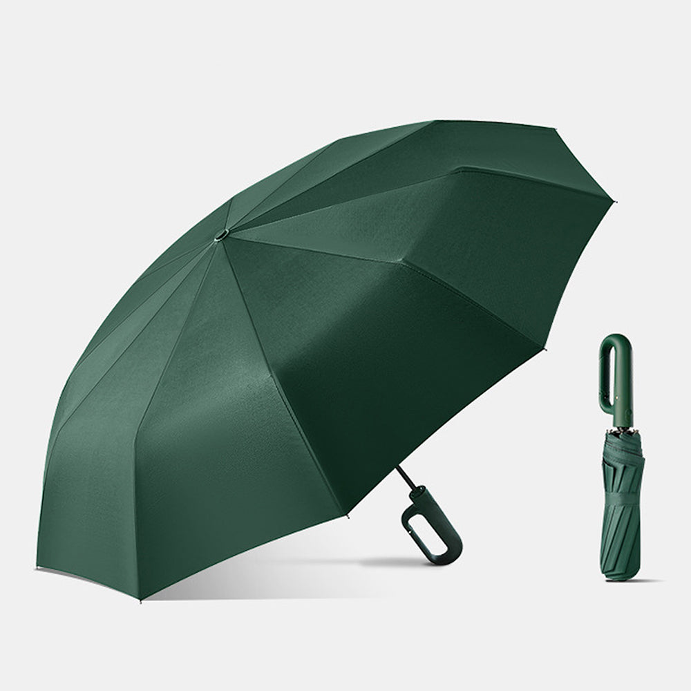 Premium Green convenient U handle Grip 3 fold Auto Closure umbrella for Adults
