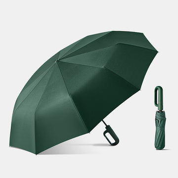 Premium Green convenient U handle Grip 3 fold Auto Closure umbrella for Adults