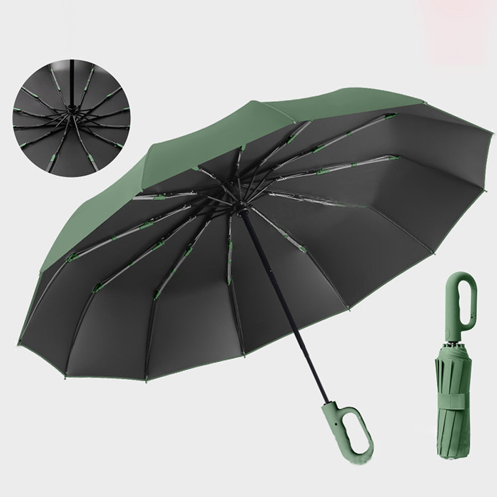 Premium Green convenient U handle Grip 3 fold Auto Closure umbrella for Adults