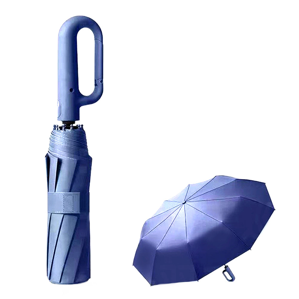 Premium Light Navy convenient U handle Grip 3 fold Auto Closure umbrella for Adults