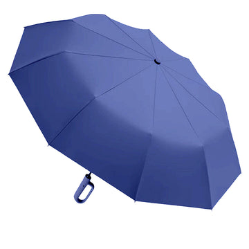 Premium Light Navy convenient U handle Grip 3 fold Auto Closure umbrella for Adults