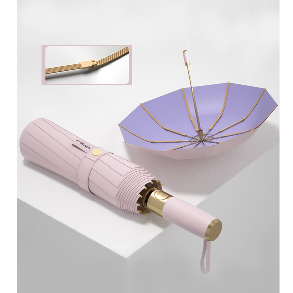 Premium Rose Gold & Purple 3 fold Auto Closure umbrella for Adults