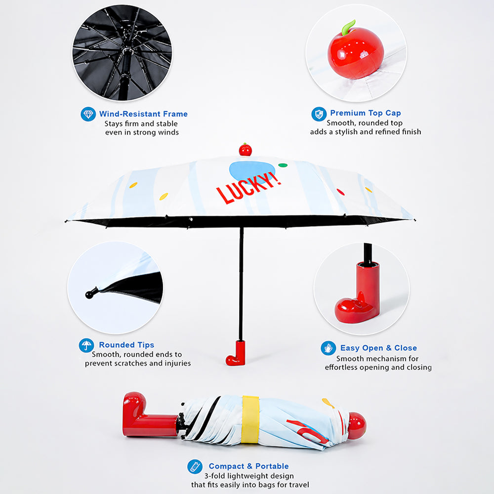 3 Fold Multi Polka with Red Boot Handle UPF 50+ Umbrella for Teens & Adults