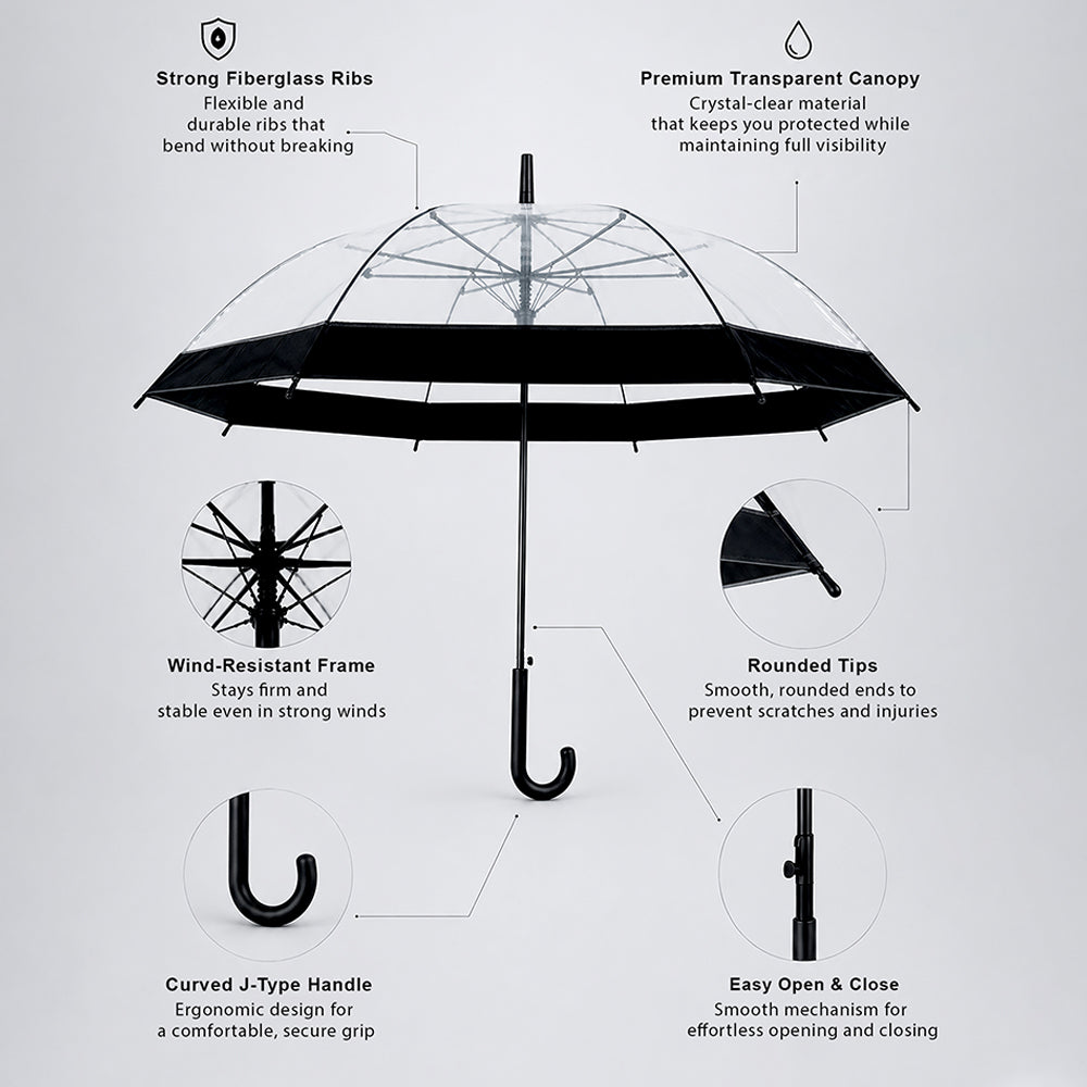 Black Big Border Transparent Umbrella for Teens & Adults