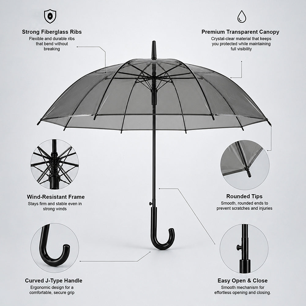Black Beauty Jelly Transparent Umbrella for Teens & Adults