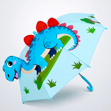 3D Face Blue Dino Spikes Umbrella for Kids-3-8Y