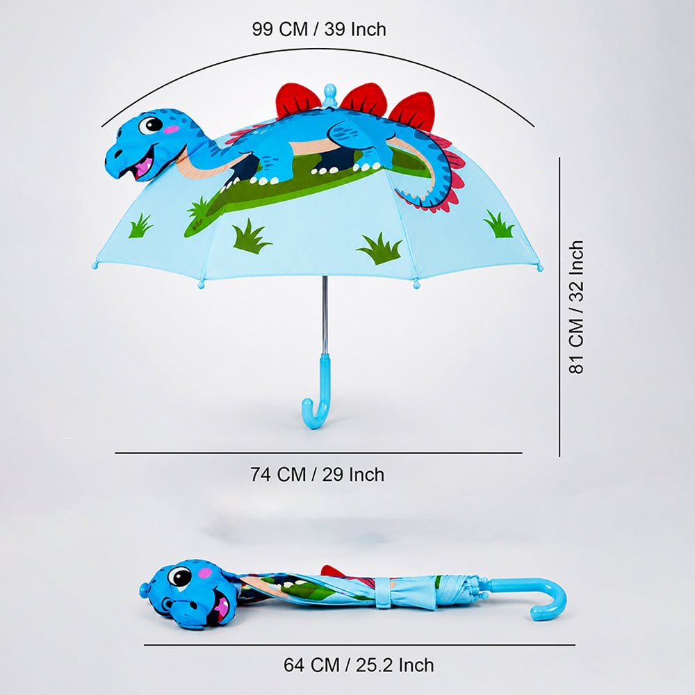 3D Face Blue Dino Spikes Umbrella for Kids-3-8Y