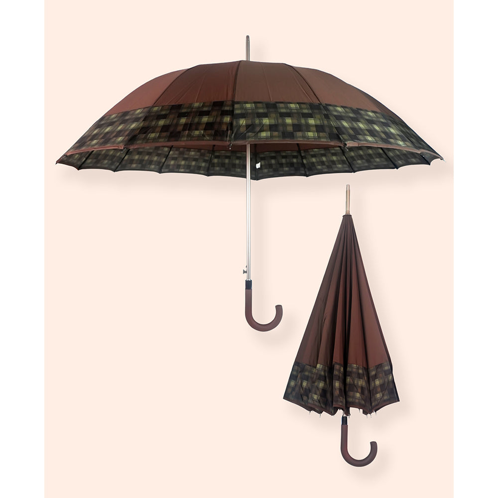 Brown Checks Large Canopy Size Umbrella for Adults