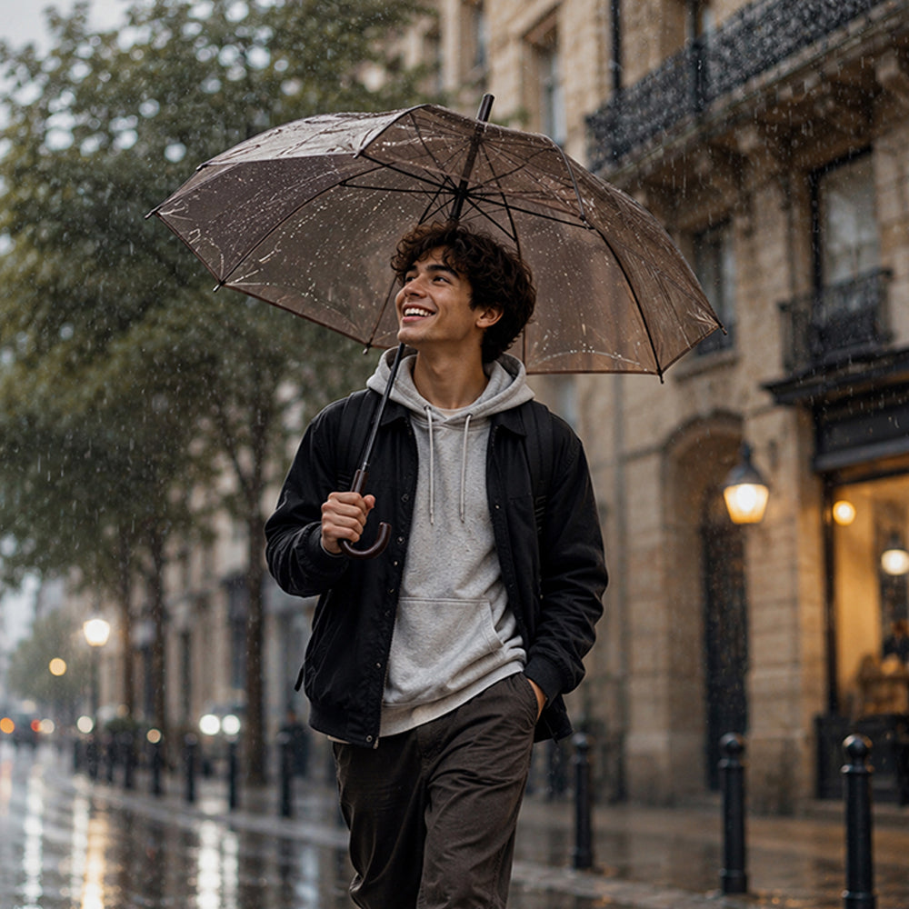 Coffee Brown Jelly Transparent Umbrella for Teens & Adults