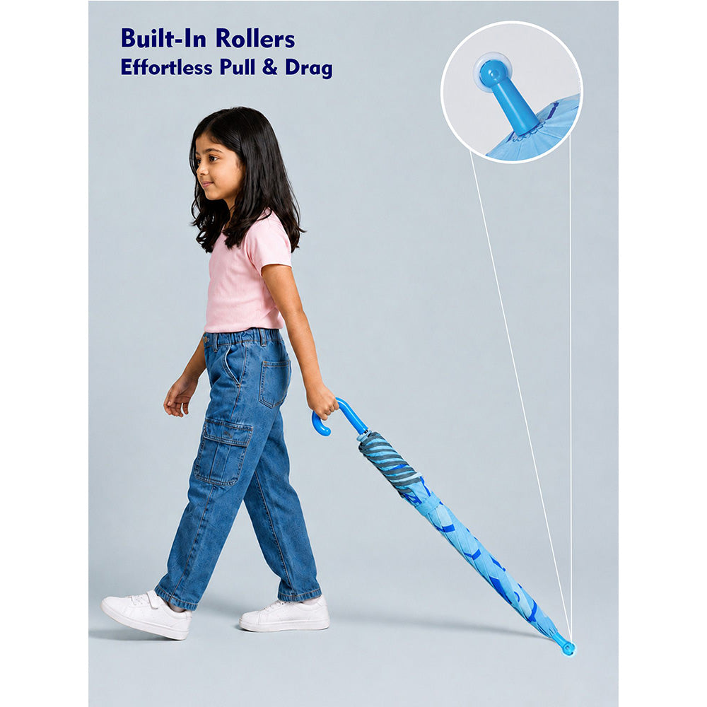Wheel style Blue Cute Dino Printed UPF 50+ Kids-Umbrella-5-10Y