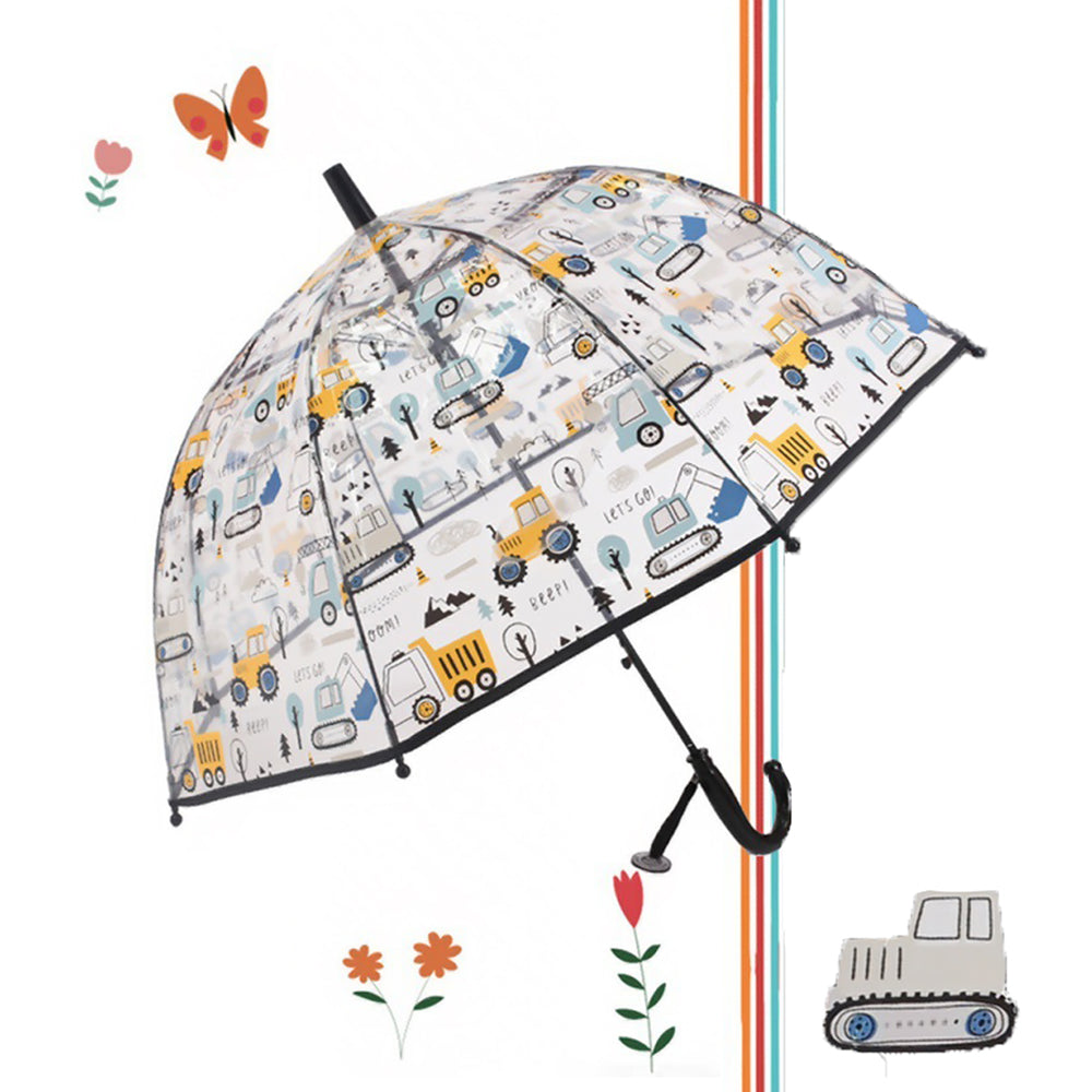 Black Dome style construction theme Transparent Umbrella for Kids, 1-5years