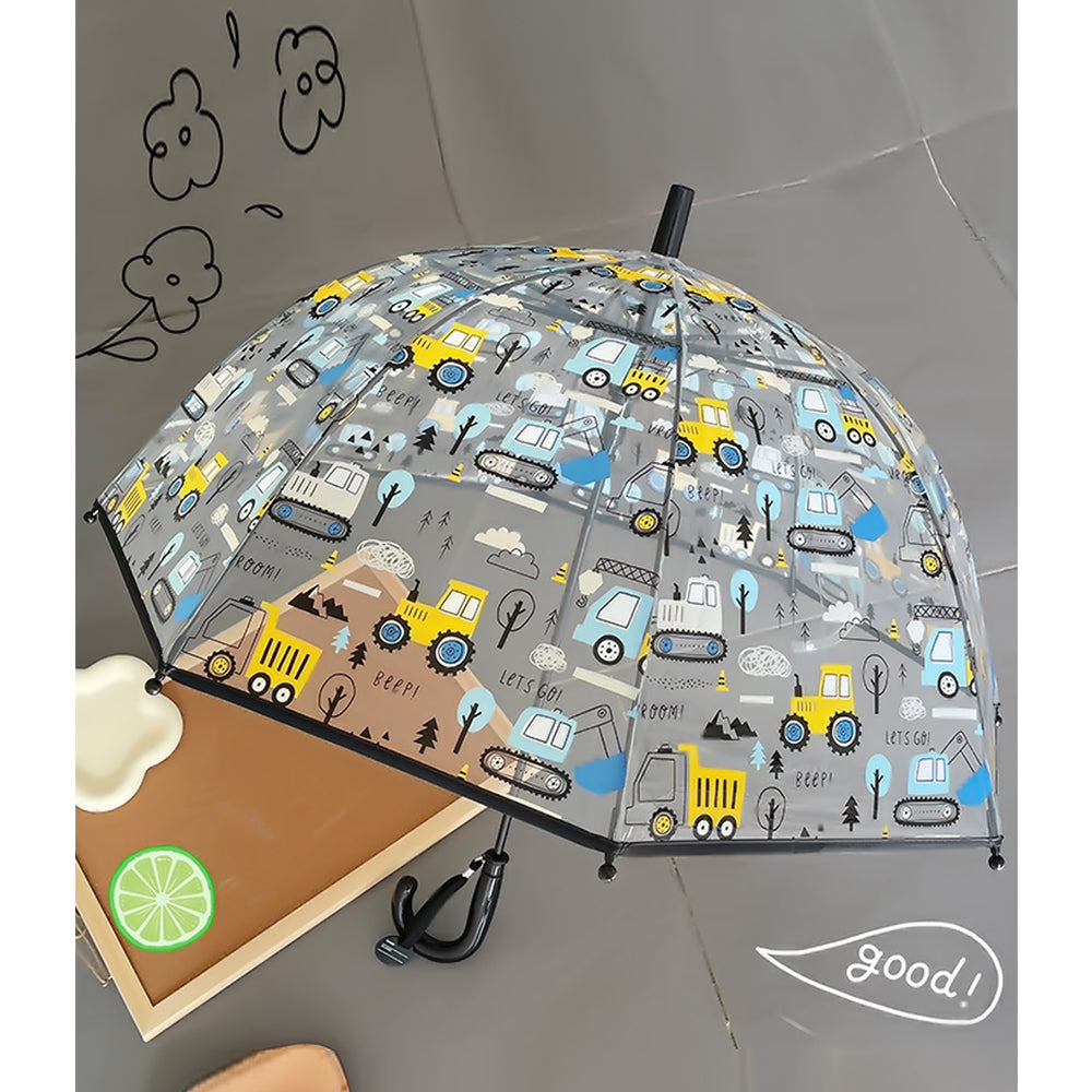 Black Dome style construction theme Transparent Umbrella for Kids, 1-5years