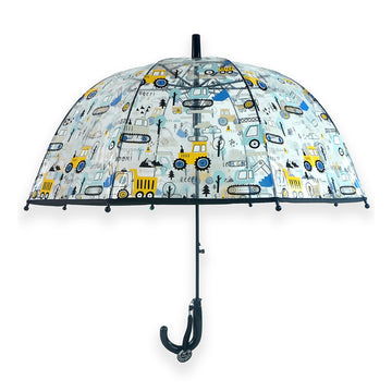 Black Dome style construction theme Transparent Umbrella for Kids, 1-5years