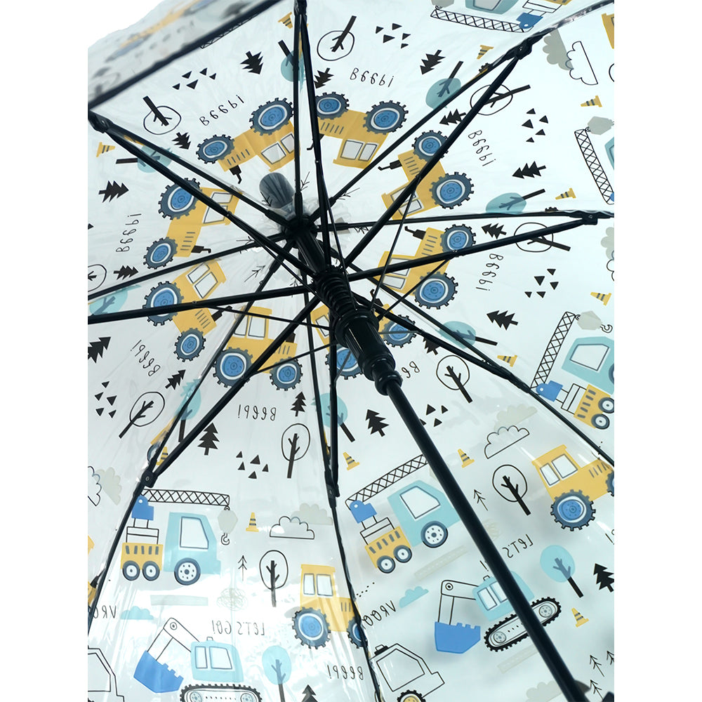 Black Dome style construction theme Transparent Umbrella for Kids, 1-5years