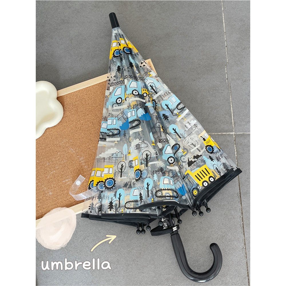 Black Dome style construction theme Transparent Umbrella for Kids, 1-5years