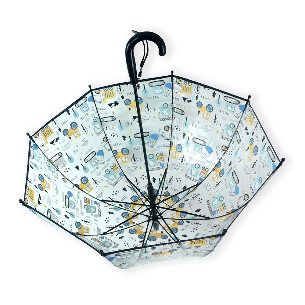 Black Dome style construction theme Transparent Umbrella for Kids, 1-5years