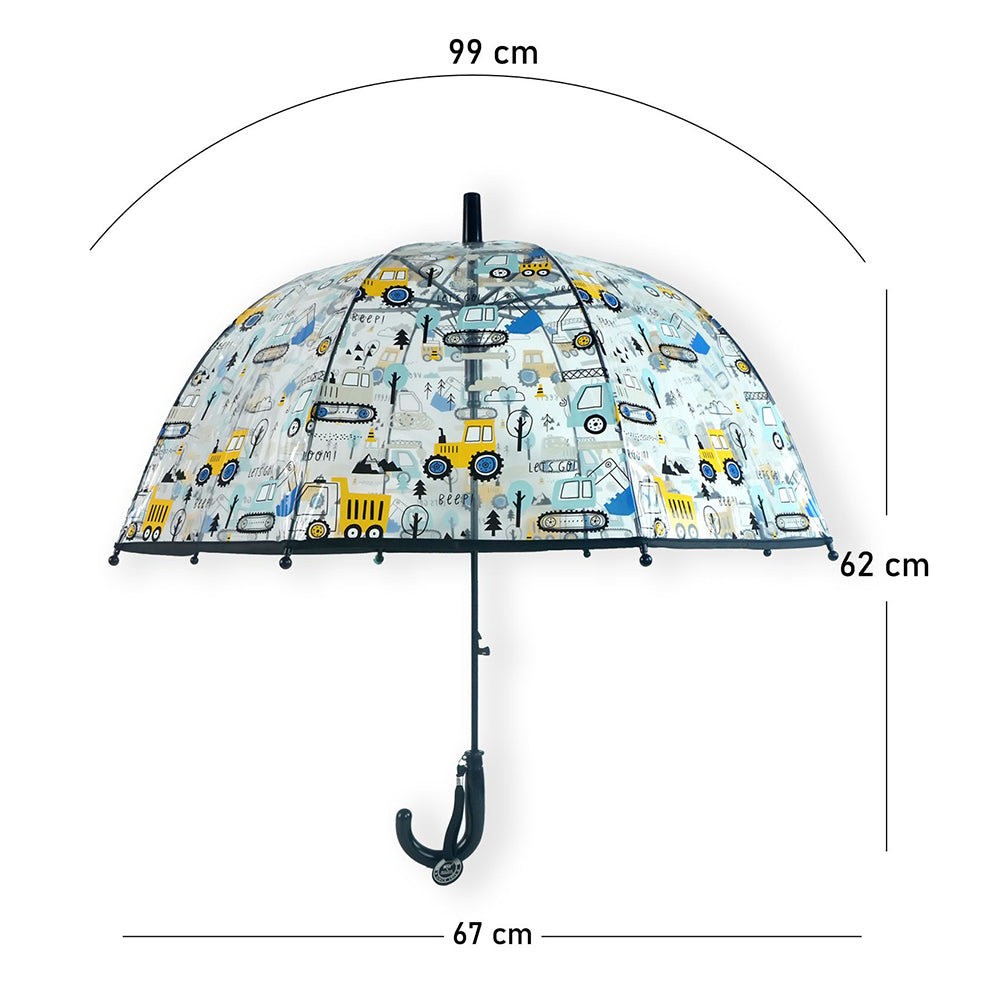 Black Dome style construction theme Transparent Umbrella for Kids, 1-5years