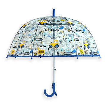 Dark Blue Dome style construction theme Transparent Umbrella for Kids, 1-5years