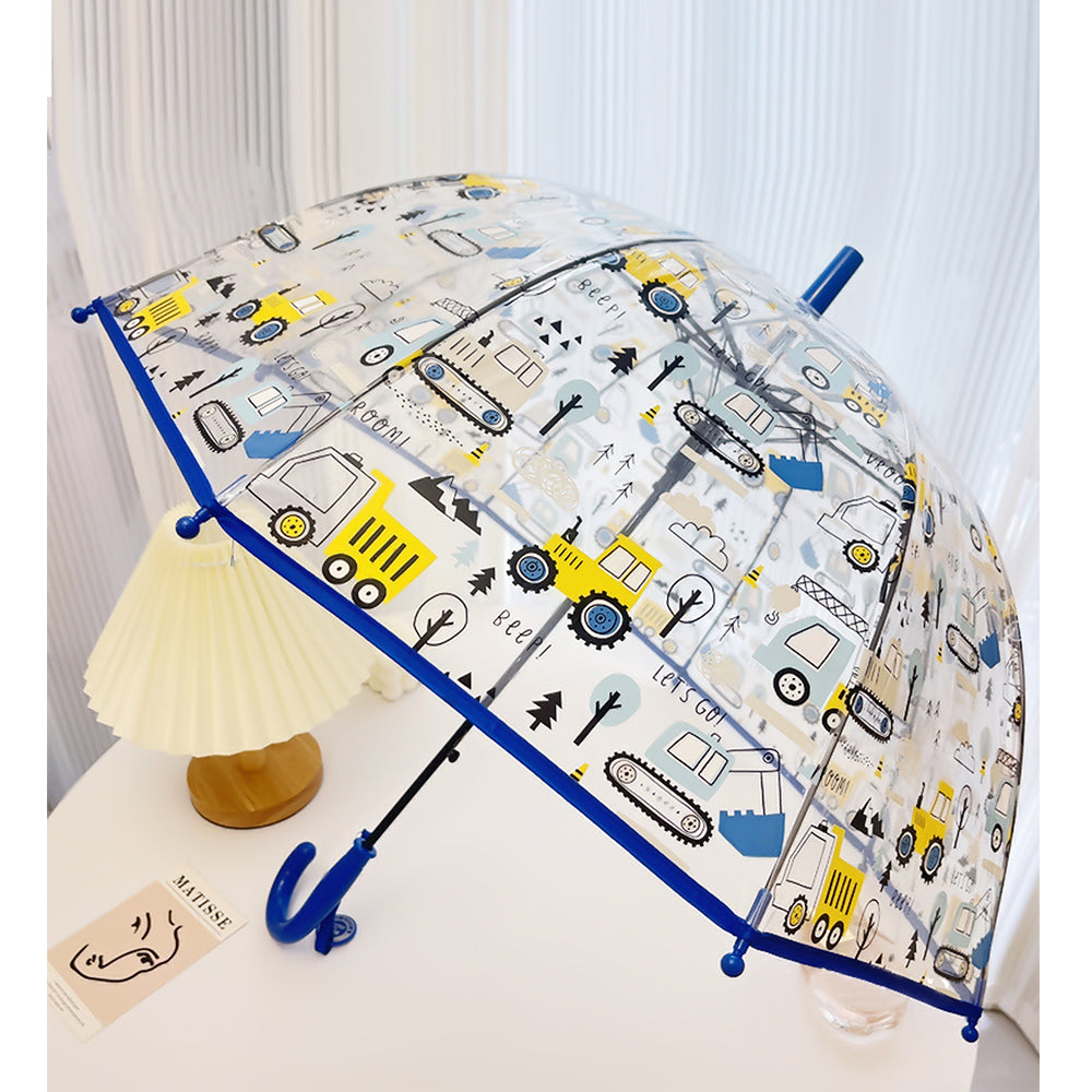Dark Blue Dome style construction theme Transparent Umbrella for Kids, 1-5years