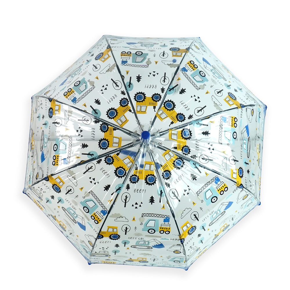 Dark Blue Dome style construction theme Transparent Umbrella for Kids, 1-5years