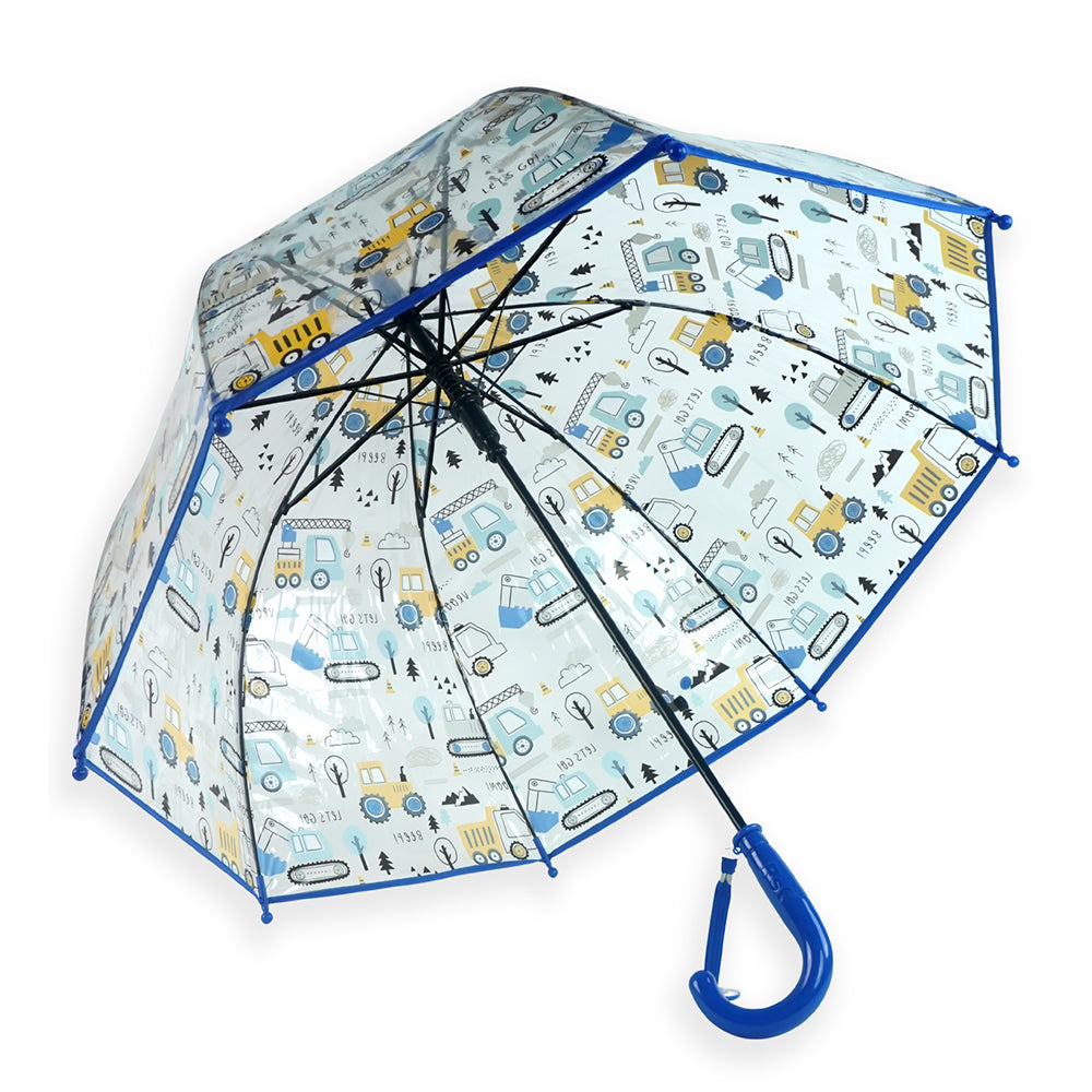 Dark Blue Dome style construction theme Transparent Umbrella for Kids, 1-5years