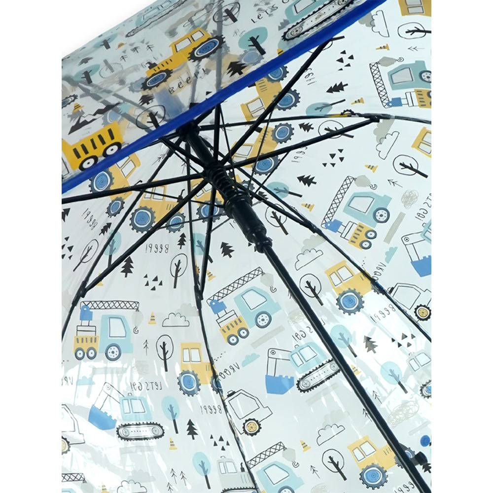 Dark Blue Dome style construction theme Transparent Umbrella for Kids, 1-5years