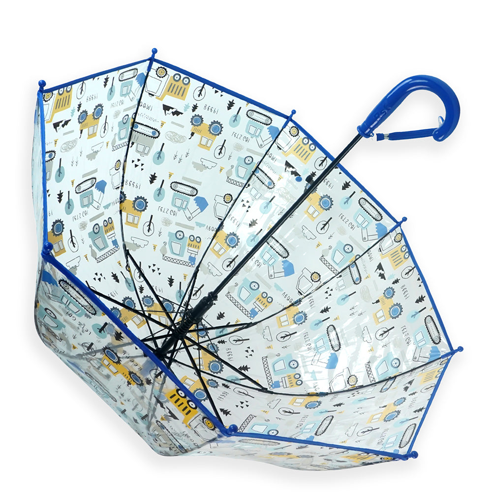Dark Blue Dome style construction theme Transparent Umbrella for Kids, 1-5years