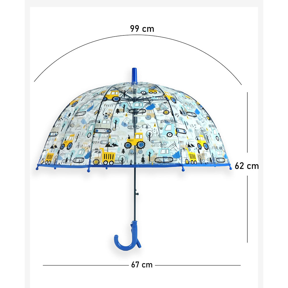 Dark Blue Dome style construction theme Transparent Umbrella for Kids, 1-5years