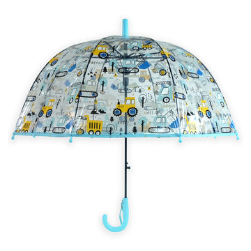 Light Blue Dome style construction theme Transparent Umbrella for Kids, 1-5years