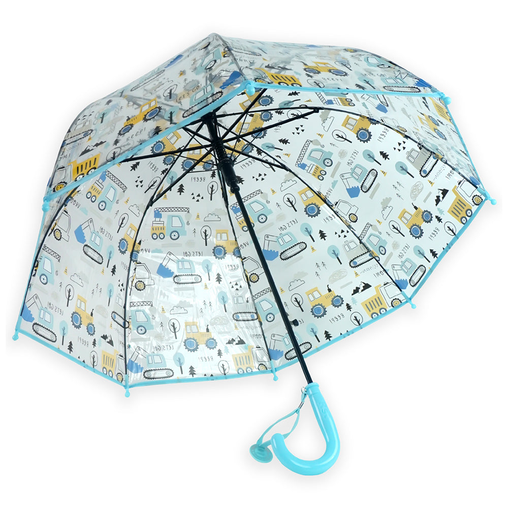 Light Blue Dome style construction theme Transparent Umbrella for Kids, 1-5years