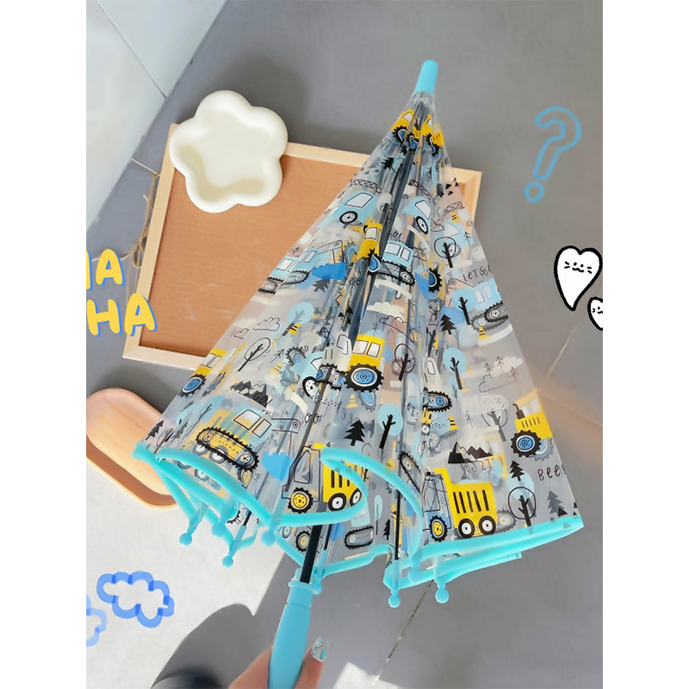 Light Blue Dome style construction theme Transparent Umbrella for Kids, 1-5years