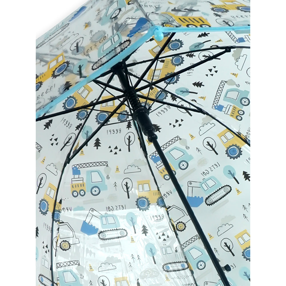Light Blue Dome style construction theme Transparent Umbrella for Kids, 1-5years