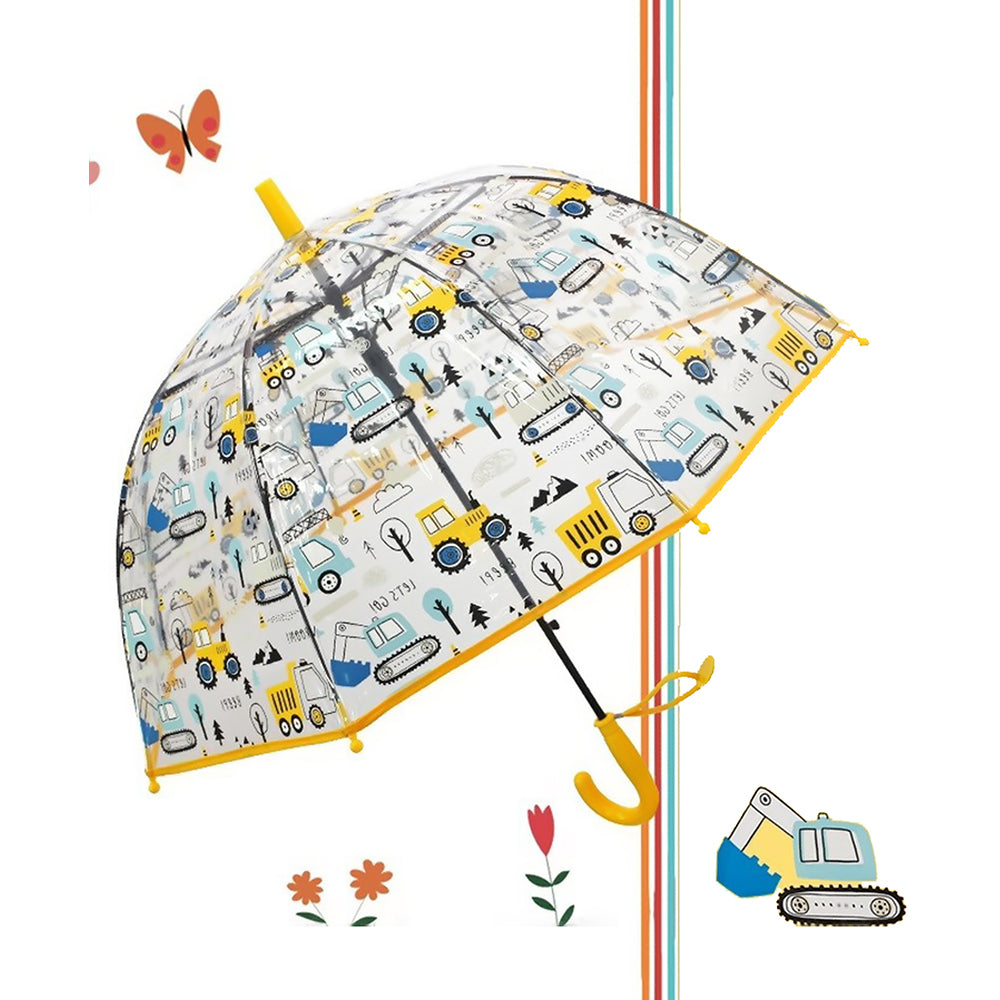 Yellow Dome style construction theme Transparent Umbrella for Kids, 1-5years