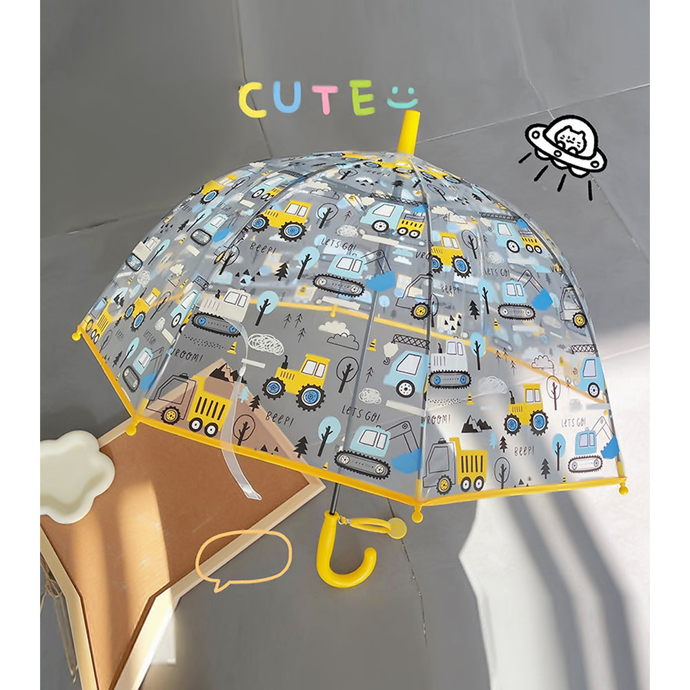 Yellow Dome style construction theme Transparent Umbrella for Kids, 1-5years