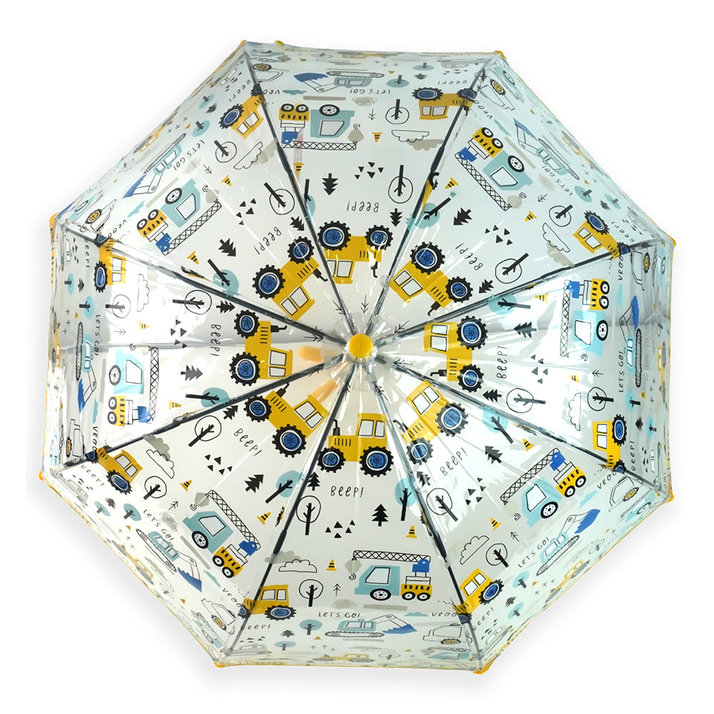 Yellow Dome style construction theme Transparent Umbrella for Kids, 1-5years