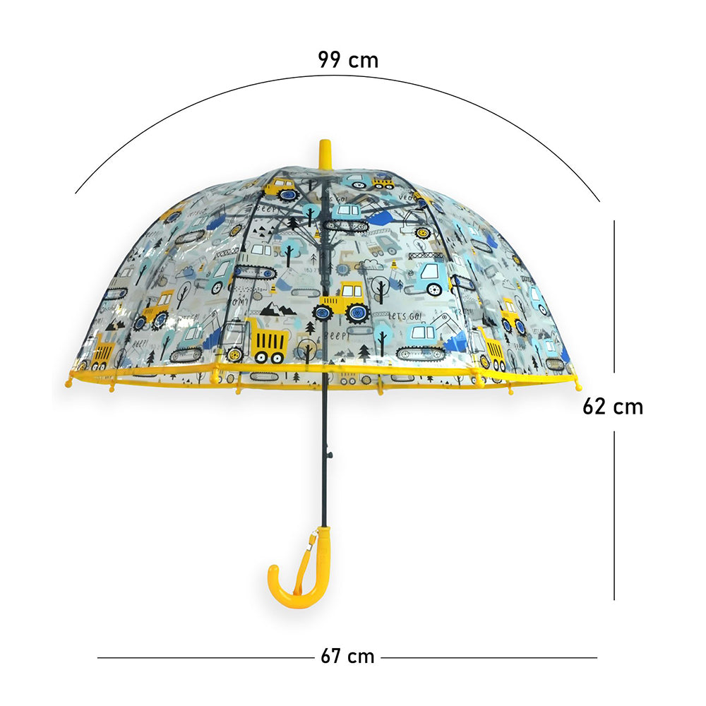 Yellow Dome style construction theme Transparent Umbrella for Kids, 1-5years