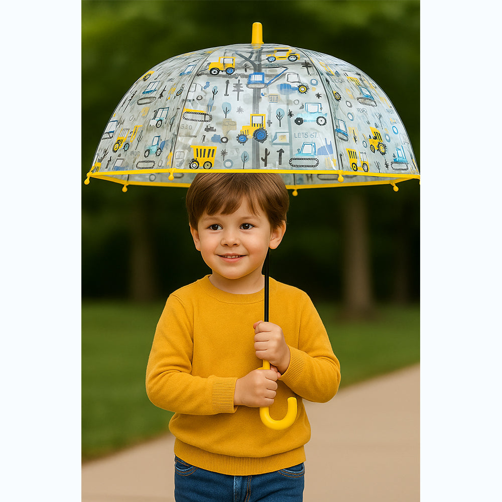 Yellow Dome style construction theme Transparent Umbrella for Kids, 1-5years