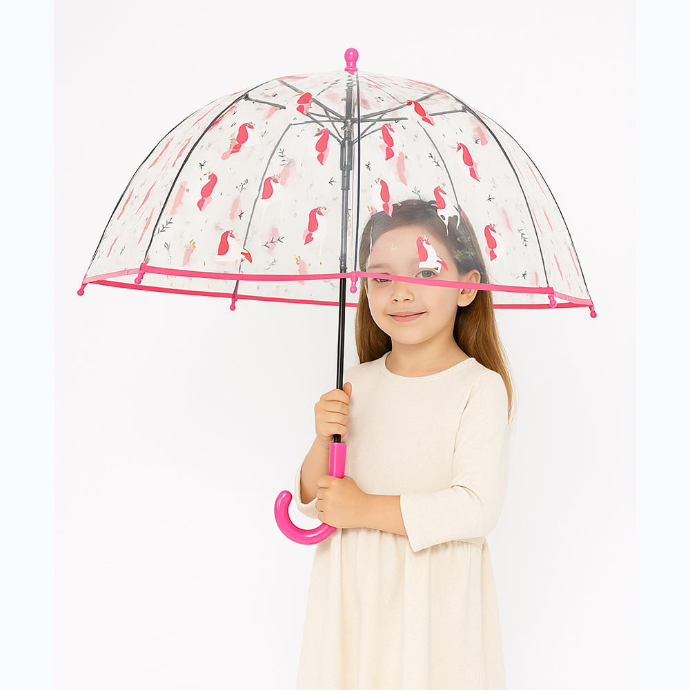 Garden White Unicorn theme Dome style Transparent Umbrella for Kids, 1-5years