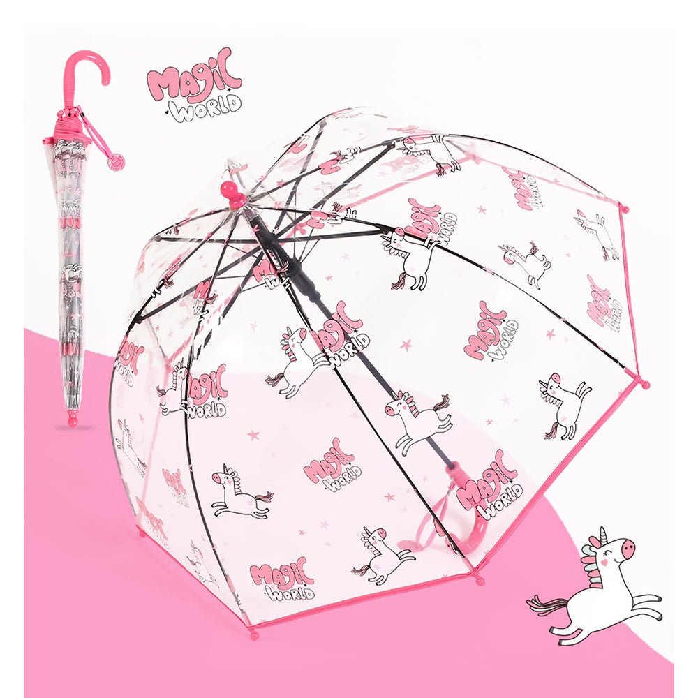 Magic World Unicorn theme Dome style Transparent Umbrella for Kids, 1-5years