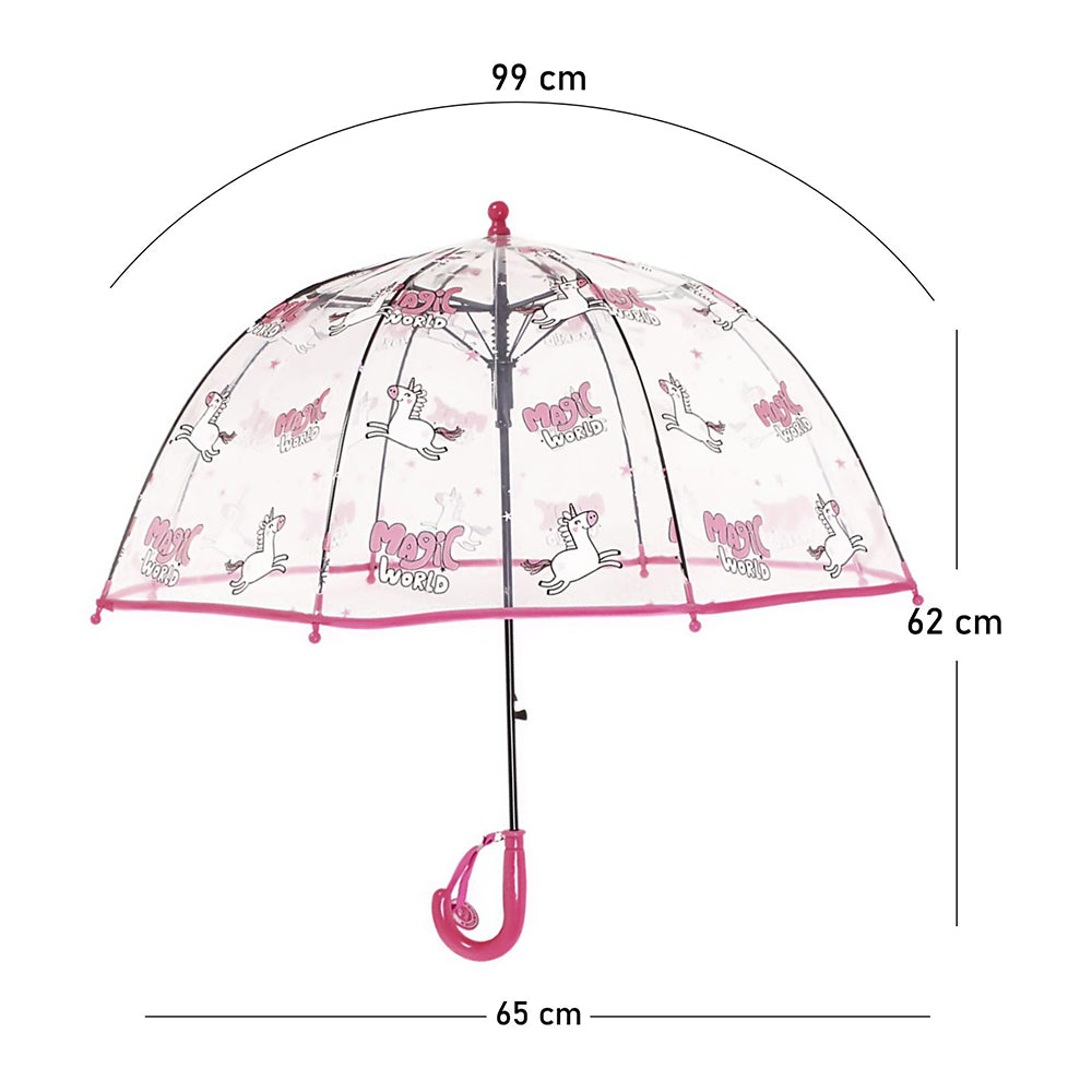 Magic World Unicorn theme Dome style Transparent Umbrella for Kids, 1-5years