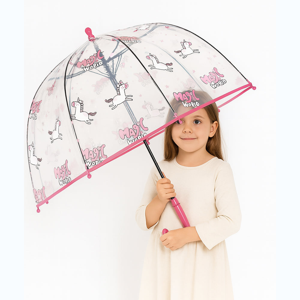 Magic World Unicorn theme Dome style Transparent Umbrella for Kids, 1-5years