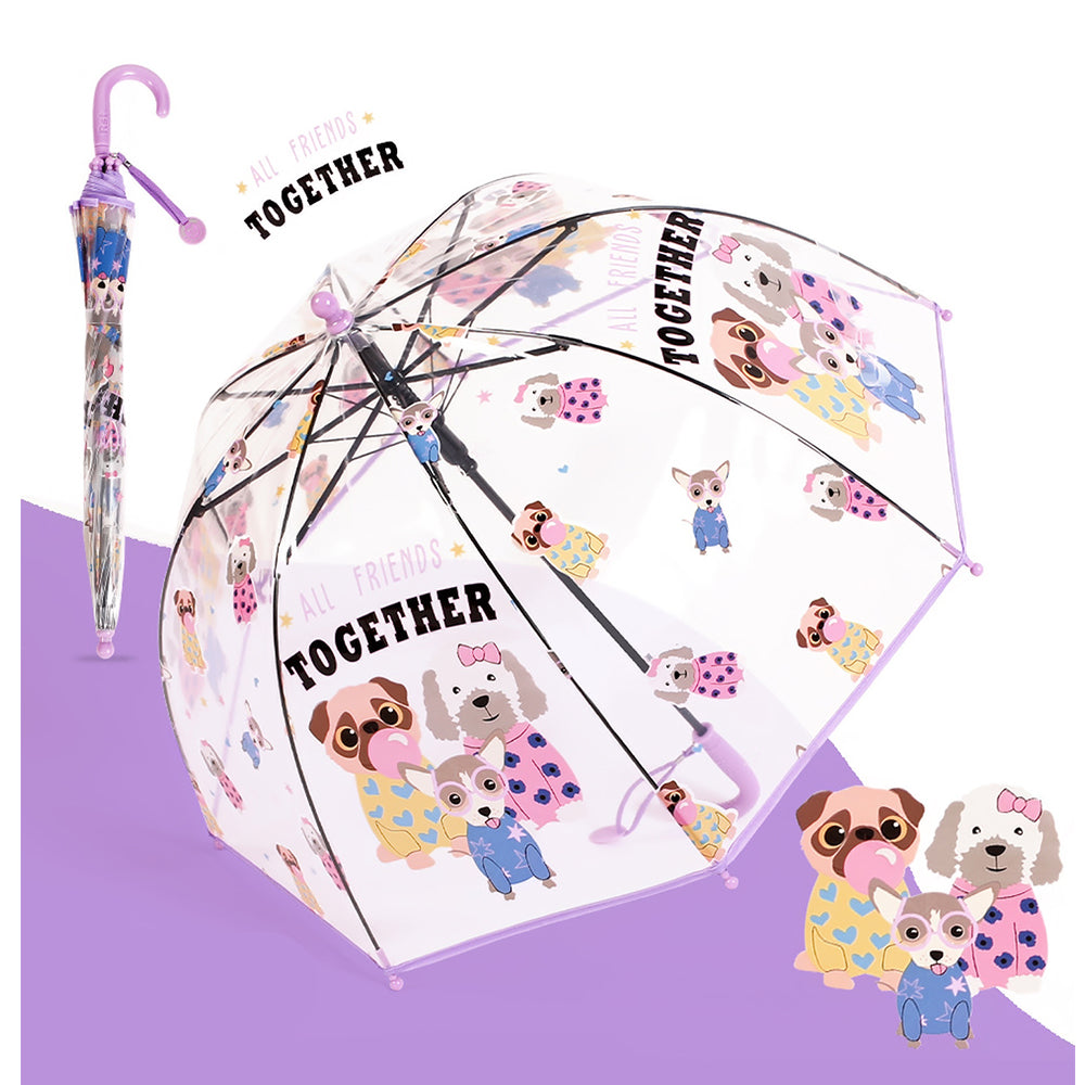 Puppy Family theme Dome style Transparent Umbrella for Kids, 1-5years