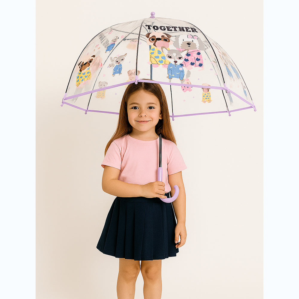 Puppy Family theme Dome style Transparent Umbrella for Kids, 1-5years