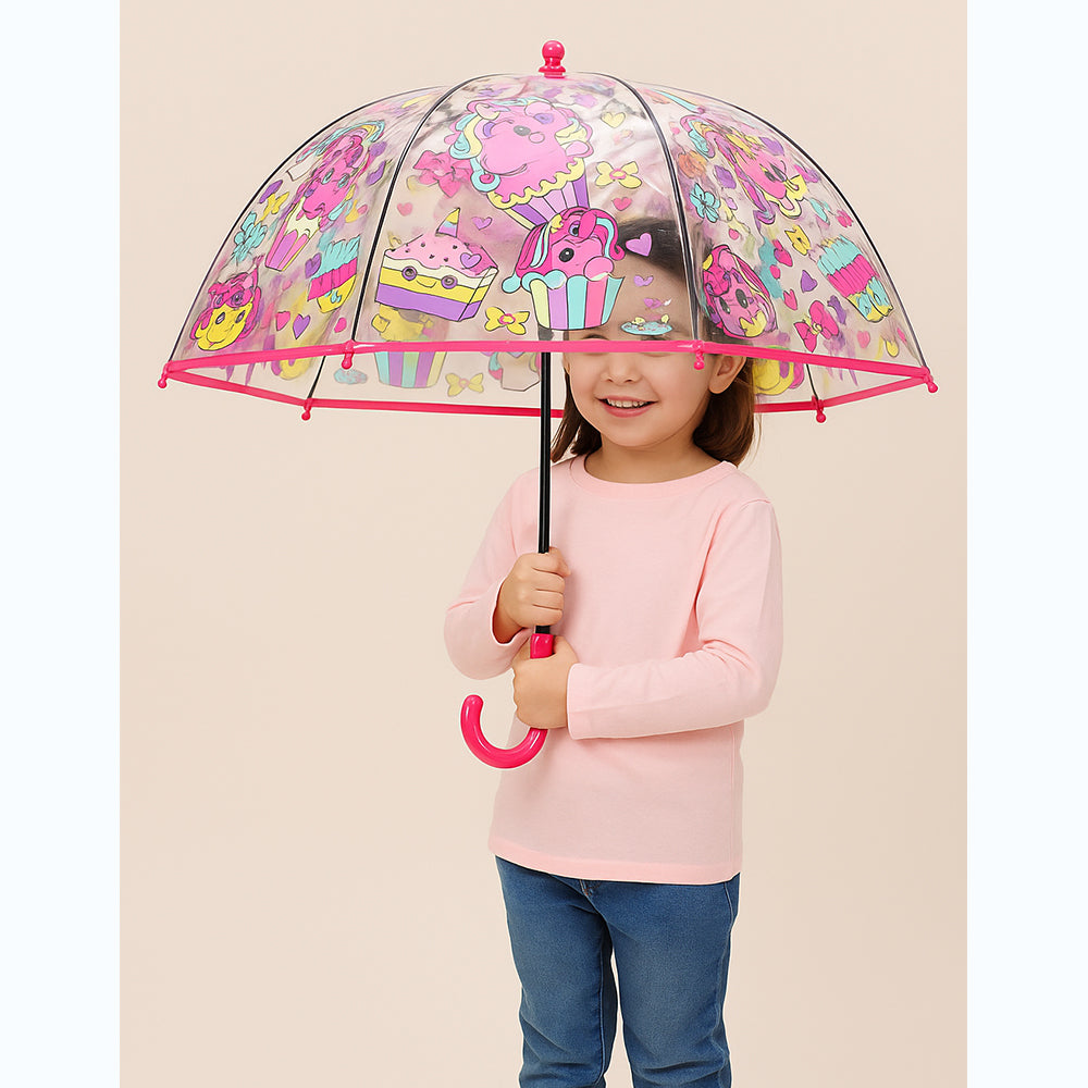 Rainbow Unicorn theme Dome style Transparent Umbrella for Kids, 1-5years