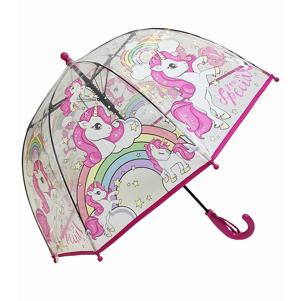 Rainbow Unicorn theme Dome style Transparent Umbrella for Kids, 1-5years