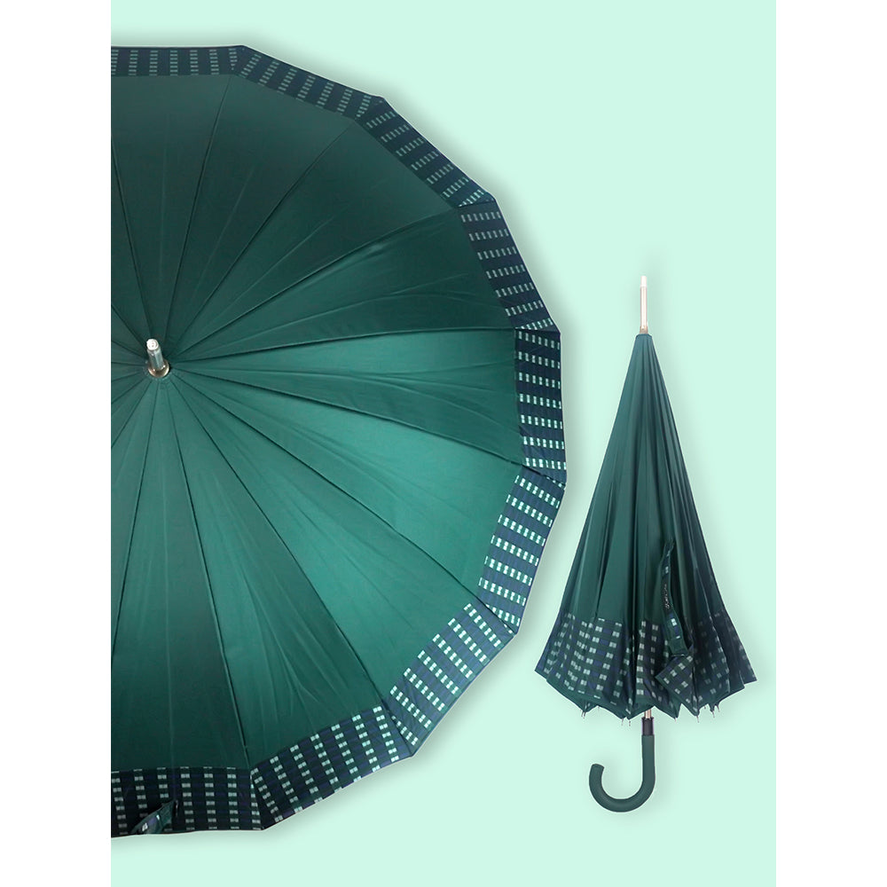 Bottle Green Checks Large Canopy Size Umbrella for Adults