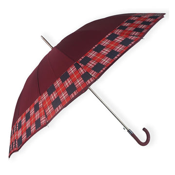 Maroon Checks Large Canopy Size Umbrella for Adults