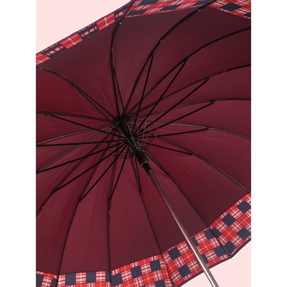 Maroon Checks Large Canopy Size Umbrella for Adults