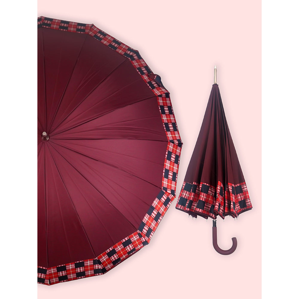 Maroon Checks Large Canopy Size Umbrella for Adults