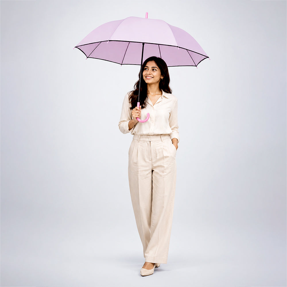Pastel Pink Solid Black border Umbrella for Adults